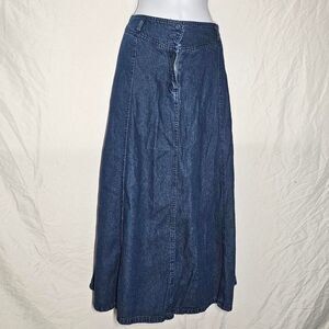 y2k 2000s denim a-line midi skirt
